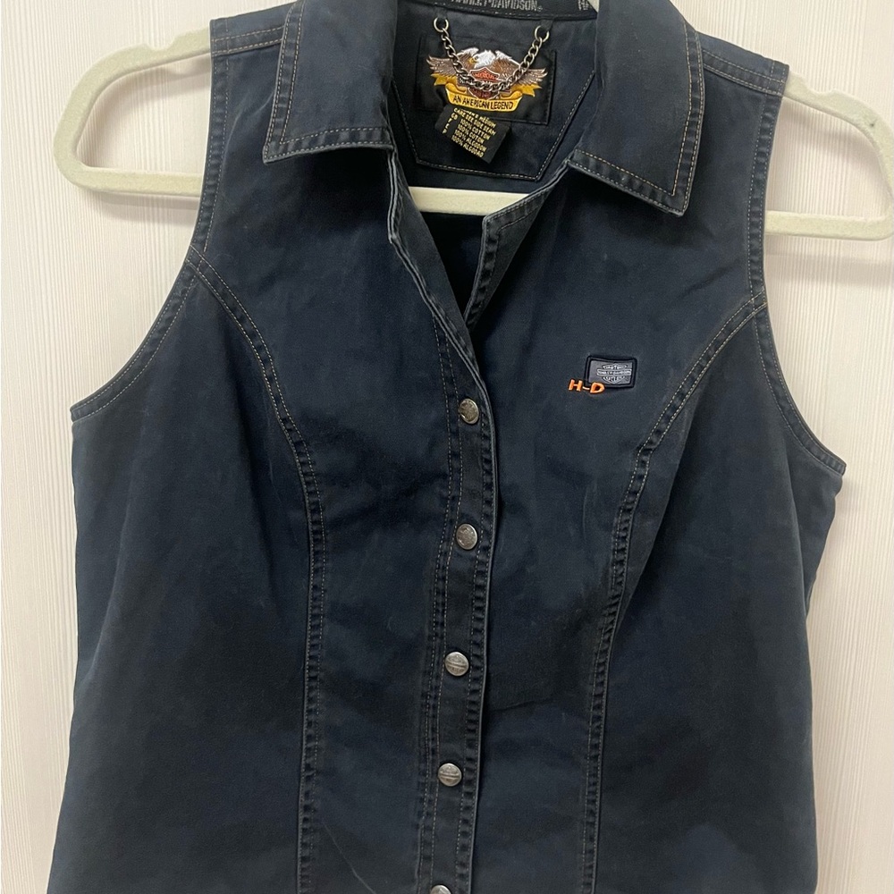 Harley-Davidson Black Denim Vest with Chain Detail